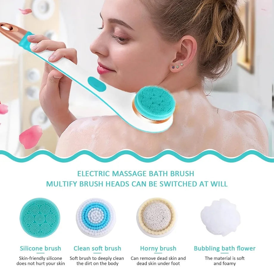 Electric Body Brush Back Scrubber for Shower Waterproof Rechargeable Exfoliating Brush for Arm Leg Deep Cleansing Massage Skin